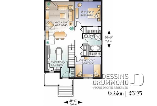 Rez-de-chaussée - Plan de plain-pied champêtre 2 chambres, abordable, vestibule, grand îlot de cuisine, plancher à aire ouverte - Gabian