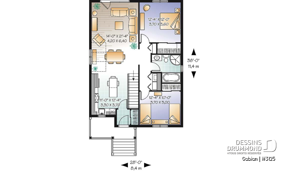 Rez-de-chaussée - Plan de plain-pied champêtre 2 chambres, abordable, vestibule, grand îlot de cuisine, plancher à aire ouverte - Gabian