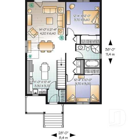 Rez-de-chaussée - Plan de plain-pied champêtre 2 chambres, abordable, vestibule, grand îlot de cuisine, plancher à aire ouverte - Gabian