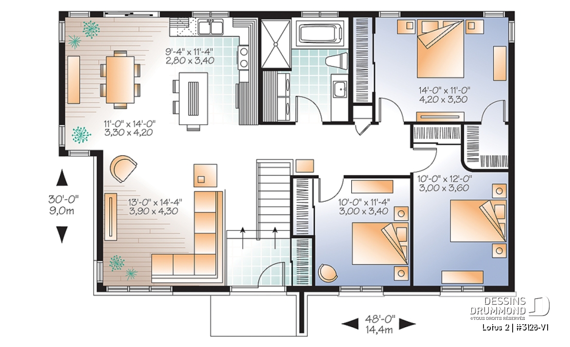 Rez-de-chaussée - Plain-pied moderne 3 chambres au même niveau, laveuse/sécheuse au rez-de-chaussée, grande cuisine - Lotus 2