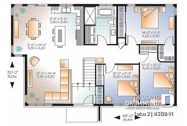 Rez-de-chaussée - Plain-pied moderne 3 chambres au même niveau, laveuse/sécheuse au rez-de-chaussée, grande cuisine - Lotus 2
