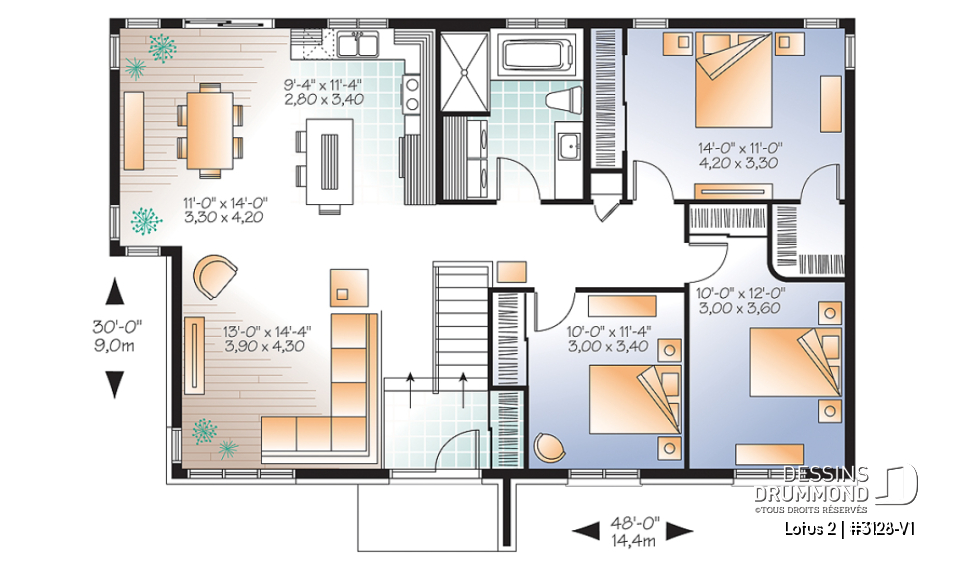 Rez-de-chaussée - Plain-pied moderne 3 chambres au même niveau, laveuse/sécheuse au rez-de-chaussée, grande cuisine - Lotus 2