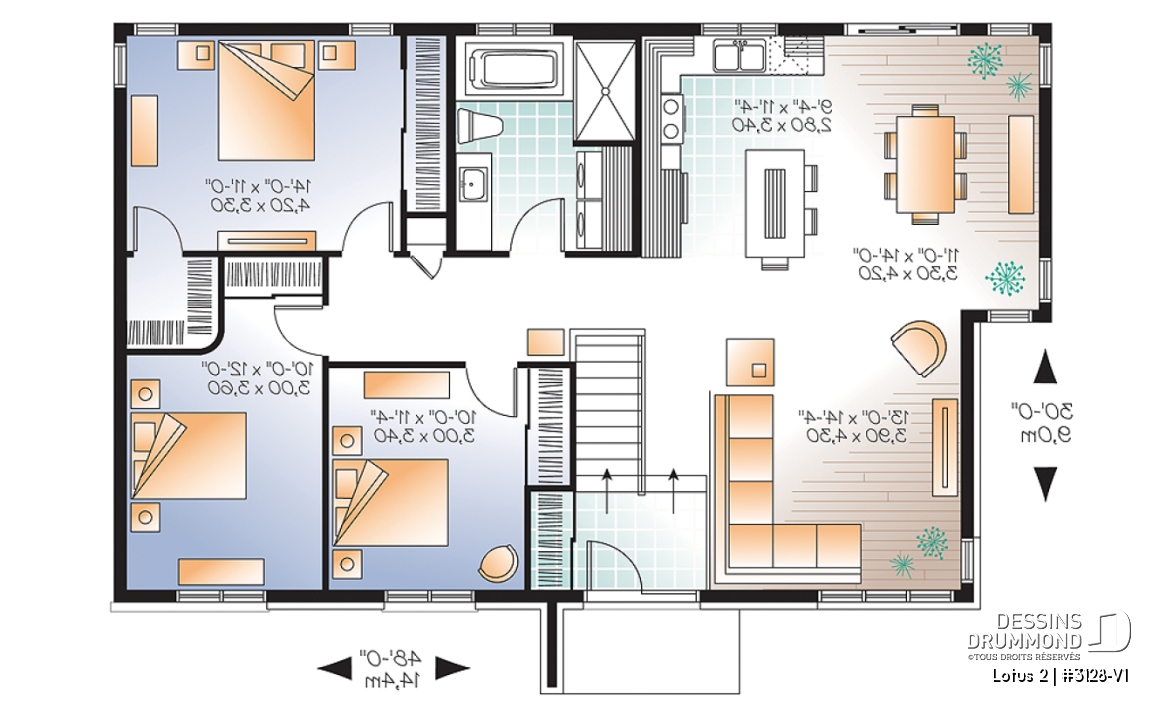 Rez-de-chaussée - Plain-pied moderne 3 chambres au même niveau, laveuse/sécheuse au rez-de-chaussée, grande cuisine - Lotus 2
