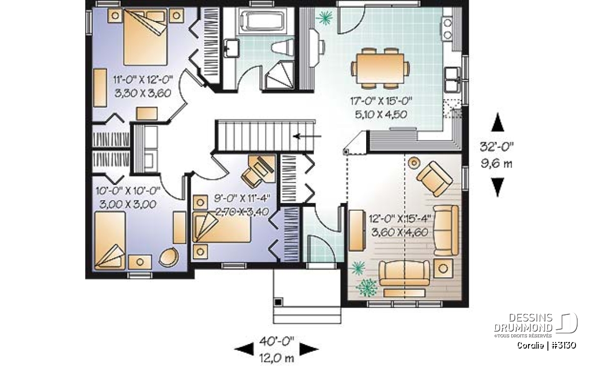 Rez-de-chaussée - Bungalow avec plafond cathédrale, 3 chambres, grande cuisine et bas coûts de construction - Coralie