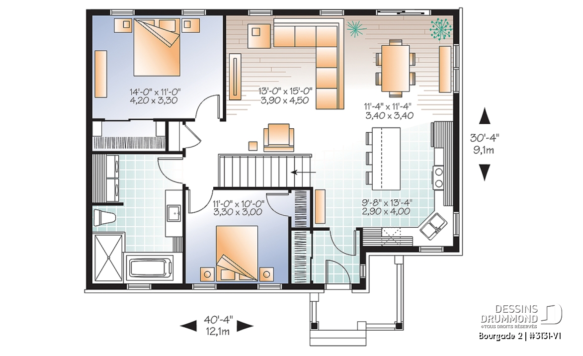 Rez-de-chaussée - Plain-pied chaleureux et abordable, 2 chambres, style craftsman, secteur activités à l'arrière, grande cuisine - Bourgade 2