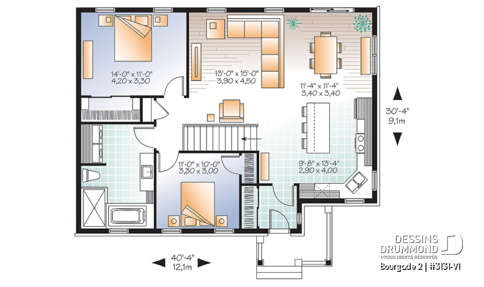 Rez-de-chaussée - Plain-pied chaleureux et abordable, 2 chambres, style craftsman, secteur activités à l'arrière, grande cuisine - Bourgade 2