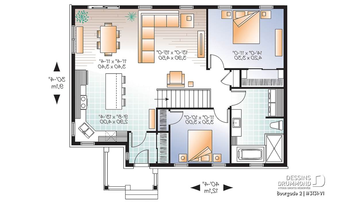 Rez-de-chaussée - Plain-pied chaleureux et abordable, 2 chambres, style craftsman, secteur activités à l'arrière, grande cuisine - Bourgade 2