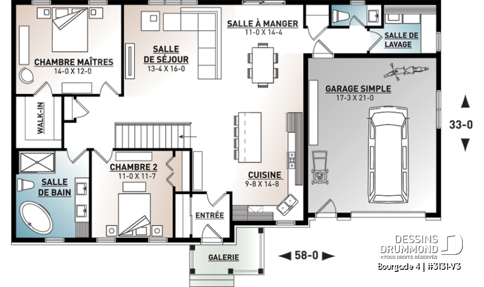 Rez-de-chaussée - Plain-pied champêtre  2 chambres, garage, beaucoup de commodités, walk-in, buanderie, grand îlot à la cuisine - Bourgade 4