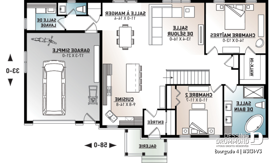 Rez-de-chaussée - Plain-pied champêtre  2 chambres, garage, beaucoup de commodités, walk-in, buanderie, grand îlot à la cuisine - Bourgade 4