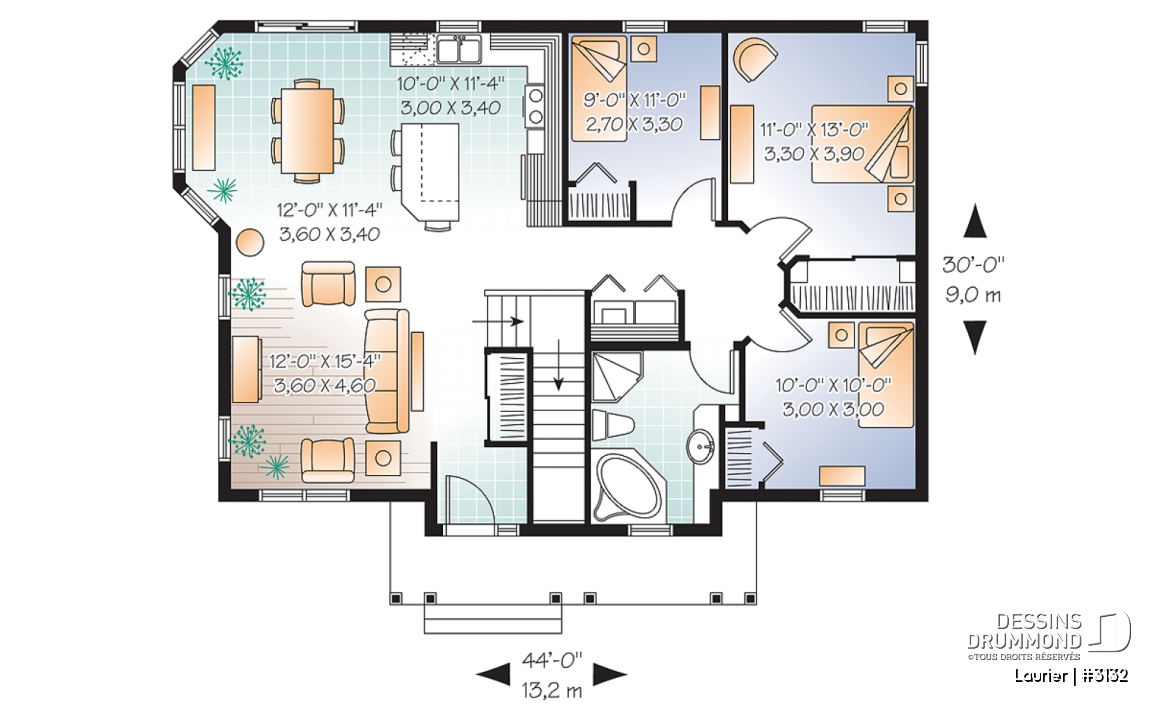 Rez-de-chaussée - Plan de plain-pied, 3 chambres au même plancher, salle de lavage au rez-de-chaussée - Laurier