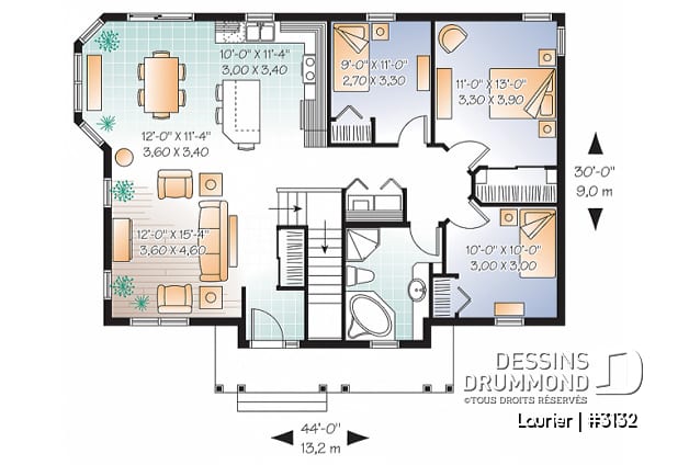 Rez-de-chaussée - Plan de plain-pied, 3 chambres au même plancher, salle de lavage au rez-de-chaussée - Laurier