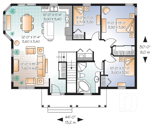 Rez-de-chaussée - Plan de plain-pied, 3 chambres au même plancher, salle de lavage au rez-de-chaussée - Laurier