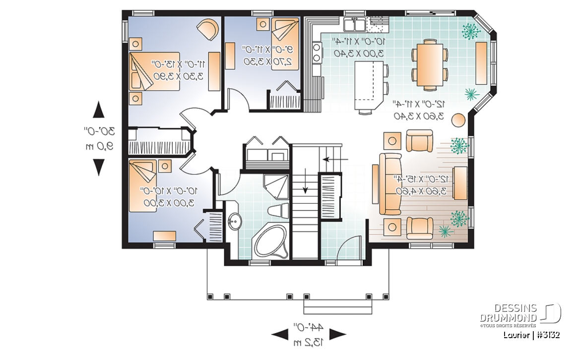 Rez-de-chaussée - Plan de plain-pied, 3 chambres au même plancher, salle de lavage au rez-de-chaussée - Laurier