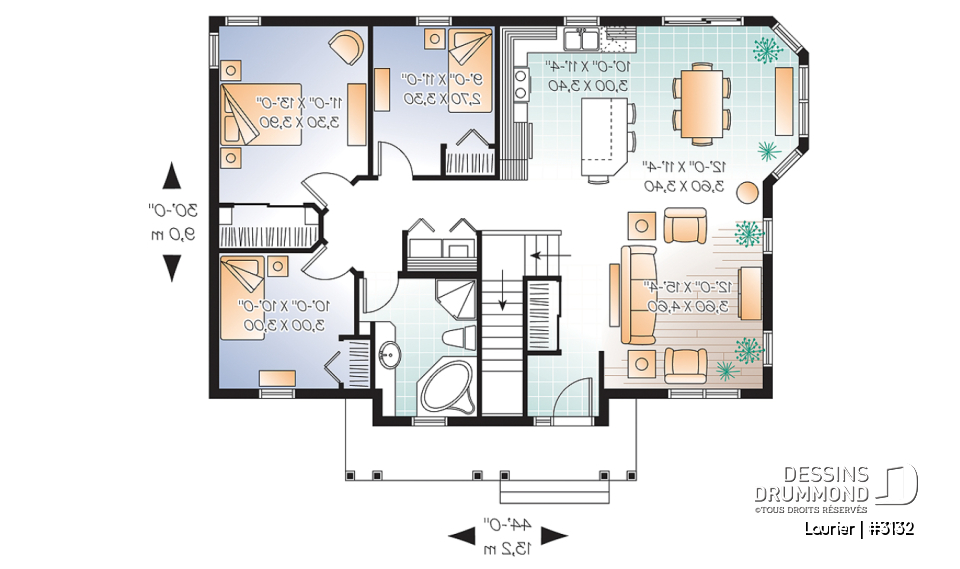 Rez-de-chaussée - Plan de plain-pied, 3 chambres au même plancher, salle de lavage au rez-de-chaussée - Laurier