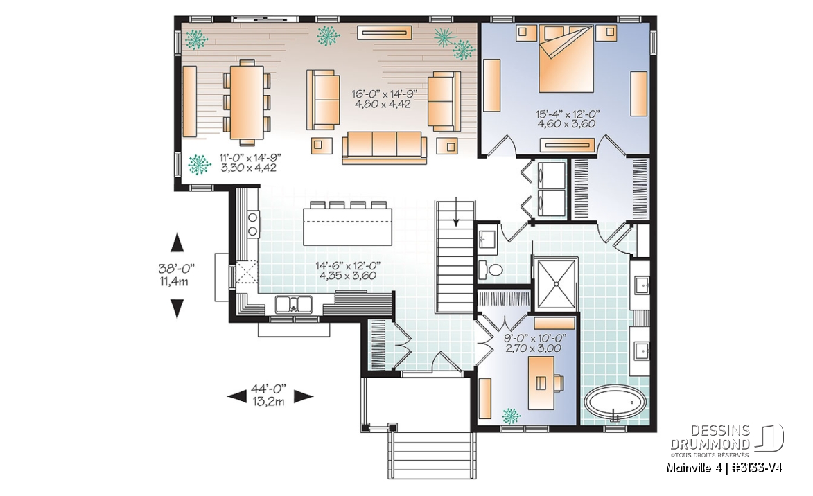 Rez-de-chaussée - Plain-pied champêtre de 1 à 5 chambres, bureau à domicile, superbe cuisine avec grand îlot, plafond 9pi. - Mainville 4