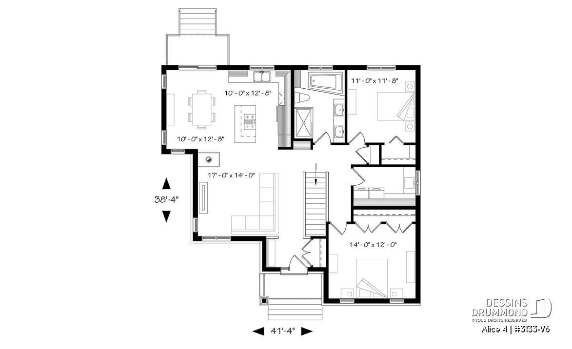 Rez-de-chaussée - Plan de plain-pied champêtre, 2 chambres, foyer triple face, grande buanderie, plancher convivial - Alice 4