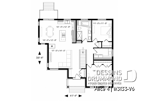 Rez-de-chaussée - Plan de plain-pied champêtre, 2 chambres, foyer triple face, grande buanderie, plancher convivial - Alice 4