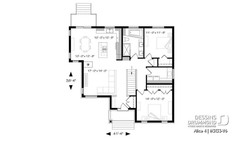 Rez-de-chaussée - Plan de plain-pied champêtre, 2 chambres, foyer triple face, grande buanderie, plancher convivial - Alice 4