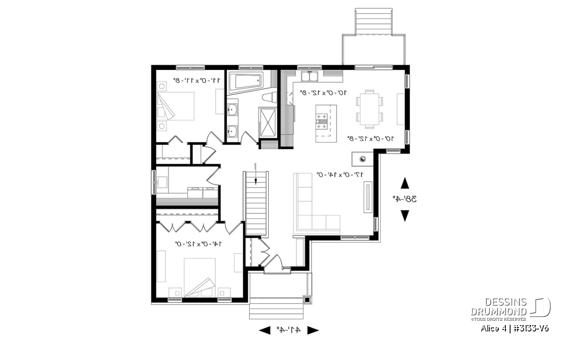 Rez-de-chaussée - Plan de plain-pied champêtre, 2 chambres, foyer triple face, grande buanderie, plancher convivial - Alice 4