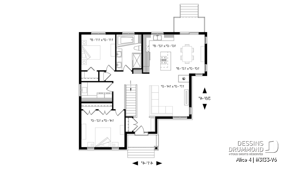 Rez-de-chaussée - Plan de plain-pied champêtre, 2 chambres, foyer triple face, grande buanderie, plancher convivial - Alice 4