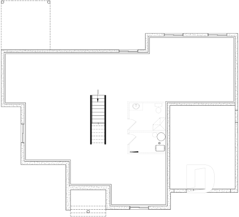 Sous-sol aménageable - Plan de maison plain-pied farmhouse moderne avec garage, 2 chambres, bureau et grande terrasse abritée. - Alice 5