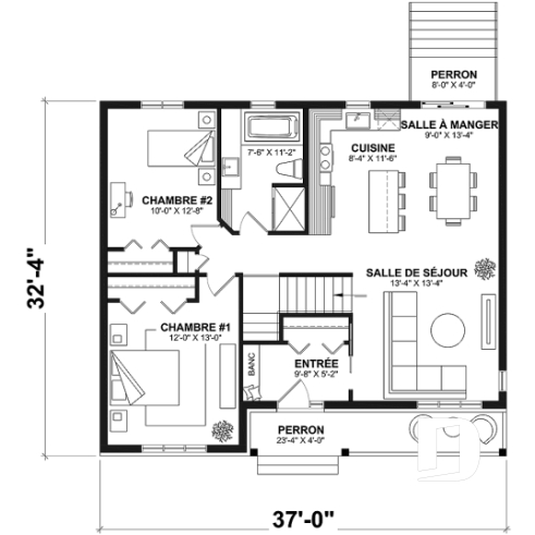 Rez-de-chaussée - Plan de plain-pied moderne rustique économique, 2 chambres, espace famille ouvert, grande douche, vestibule - Clarendon