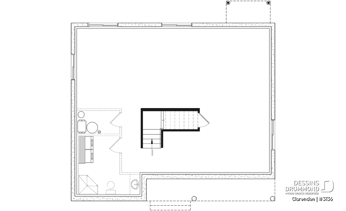 Sous-sol - Plan de plain-pied moderne rustique économique, 2 chambres, espace famille ouvert, grande douche, vestibule - Clarendon