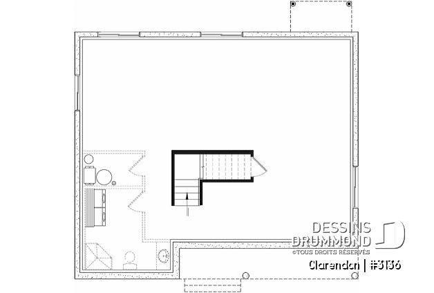 Sous-sol - Plan de plain-pied moderne rustique économique, 2 chambres, espace famille ouvert, grande douche, vestibule - Clarendon
