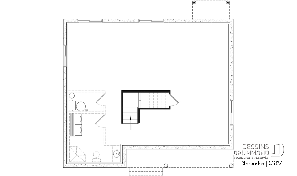 Sous-sol - Plan de plain-pied moderne rustique économique, 2 chambres, espace famille ouvert, grande douche, vestibule - Clarendon
