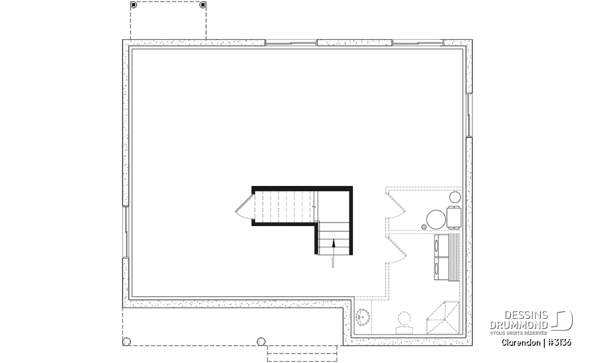 Sous-sol - Plan de plain-pied moderne rustique économique, 2 chambres, espace famille ouvert, grande douche, vestibule - Clarendon