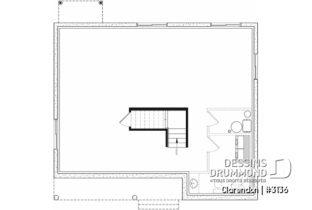 Sous-sol - Plan de plain-pied moderne rustique économique, 2 chambres, espace famille ouvert, grande douche, vestibule - Clarendon