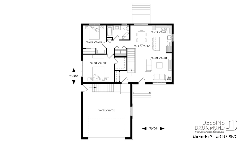 Rez-de-chaussée - Plan de bungalow abordable, walk-in chambre des maîtres, grand îlot à la cuisine, garage double - Miranda 2