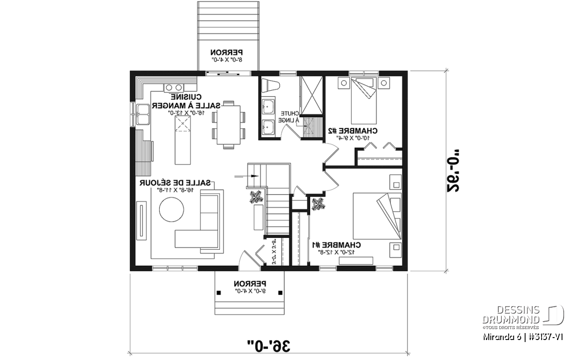 Rez-de-chaussée - Plan Farmhouse économique 4 chambres avec sous-sol aménagé – Miranda 6 (#3137-V1) - Miranda 6