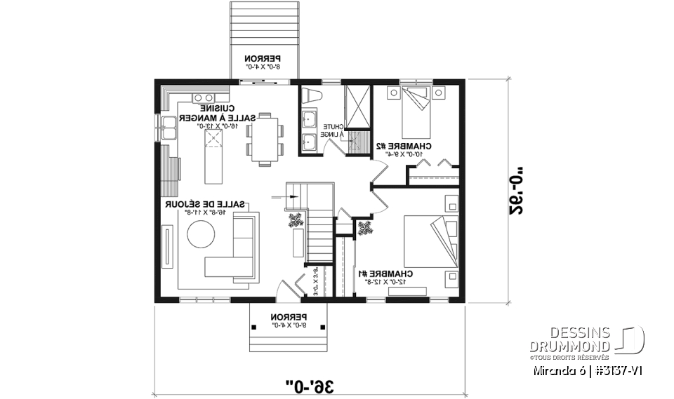 Rez-de-chaussée - Plan Farmhouse économique 4 chambres avec sous-sol aménagé – Miranda 6 (#3137-V1) - Miranda 6