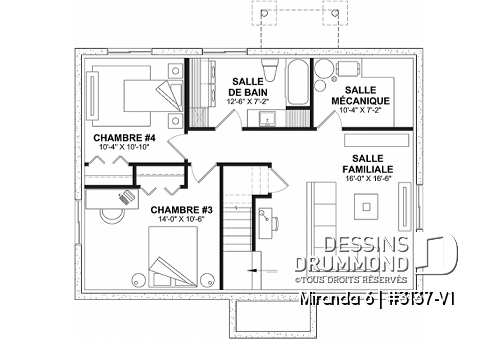 Sous-sol aménagé - Plain-pied abordable, sous-sol aménagé (optionel $), 2 à 4 chambres, 2 salles de séjour, 2 sdb.  - Miranda 6