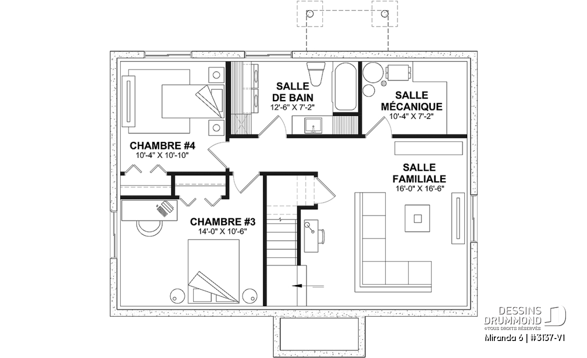 Sous-sol aménagé (Optionel $) - Plan Farmhouse économique 4 chambres avec sous-sol aménagé – Miranda 6 (#3137-V1) - Miranda 6
