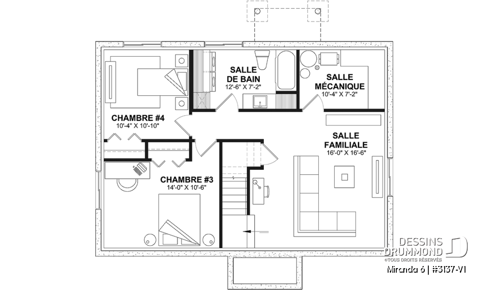 Sous-sol aménagé (Optionel $) - Plan Farmhouse économique 4 chambres avec sous-sol aménagé – Miranda 6 (#3137-V1) - Miranda 6