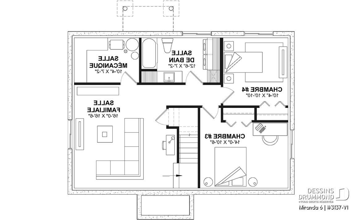 Sous-sol aménagé (Optionel $) - Plan Farmhouse économique 4 chambres avec sous-sol aménagé – Miranda 6 (#3137-V1) - Miranda 6