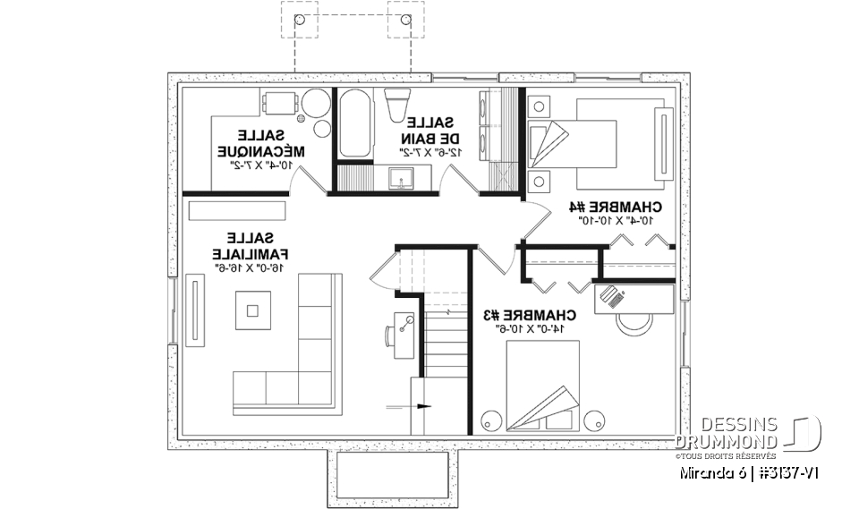 Sous-sol aménagé (Optionel $) - Plan Farmhouse économique 4 chambres avec sous-sol aménagé – Miranda 6 (#3137-V1) - Miranda 6