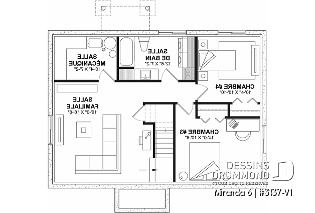 Sous-sol aménagé - Plain-pied abordable, sous-sol aménagé (optionel $), 2 à 4 chambres, 2 salles de séjour, 2 sdb.  - Miranda 6