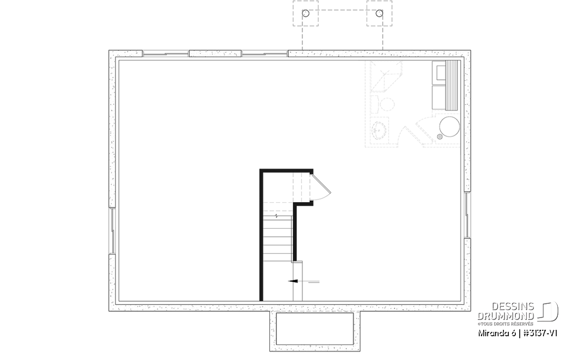 Sous-sol aménageable - Plan Farmhouse économique 4 chambres avec sous-sol aménagé – Miranda 6 (#3137-V1) - Miranda 6