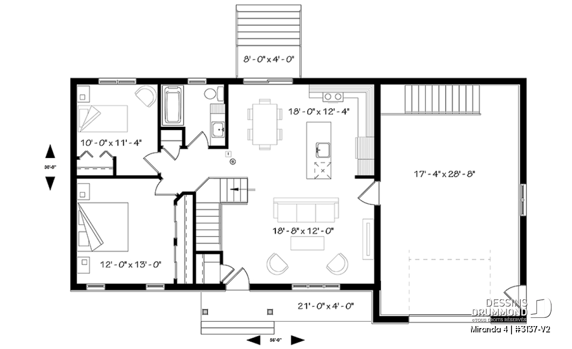 Rez-de-chaussée - Plan de maison plain-pied farmhouse compact avec garage, idéal pour premiers acheteurs et petits budgets - Miranda 4