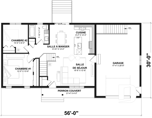 Rez-de-chaussée - Plan de maison plain-pied farmhouse compact avec garage, idéal pour premiers acheteurs et petits budgets - Miranda 4