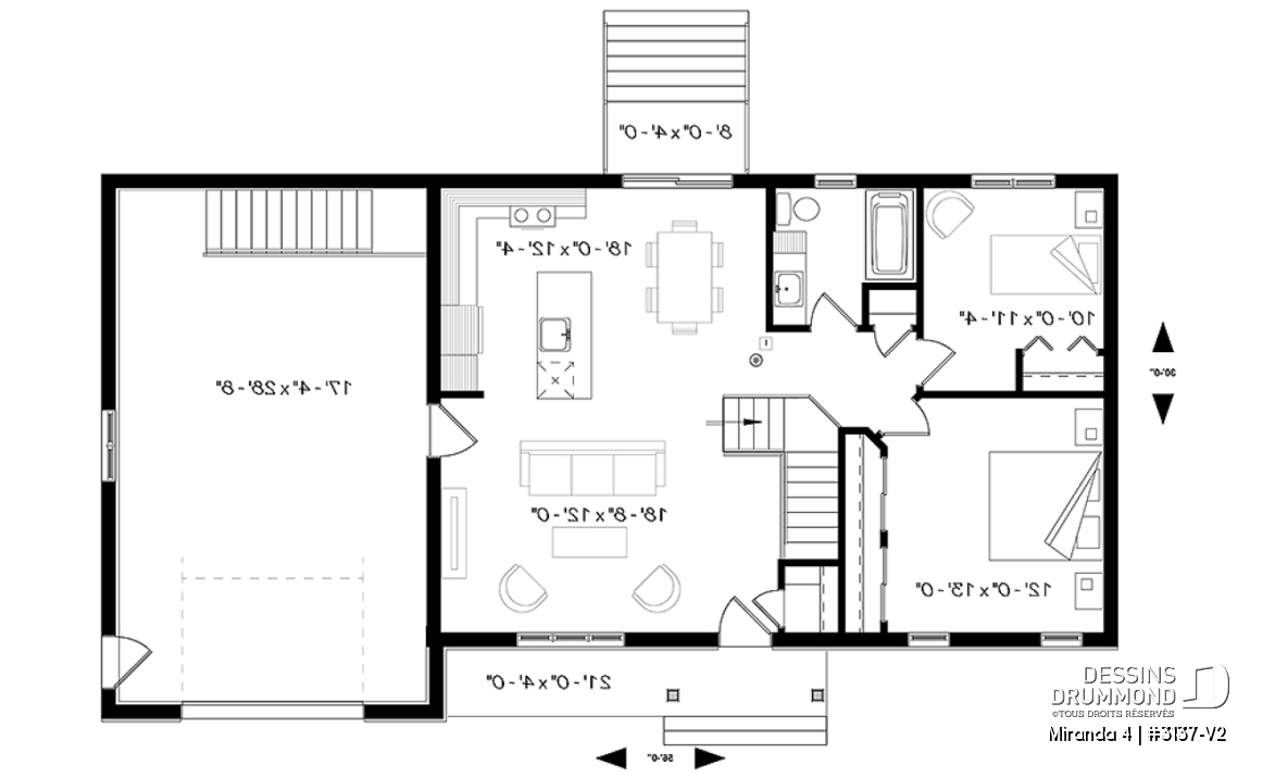 Rez-de-chaussée - Plan de maison plain-pied farmhouse compact avec garage, idéal pour premiers acheteurs et petits budgets - Miranda 4