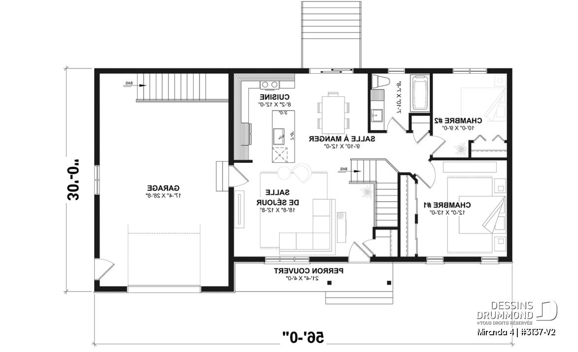 Rez-de-chaussée - Plan de maison plain-pied farmhouse compact avec garage, idéal pour premiers acheteurs et petits budgets - Miranda 4