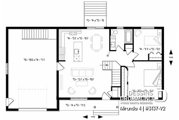 Rez-de-chaussée - Plain-pied champêtre avec garage, grande cuisine avec îlot central, 2 chambres, accès au sous-sol via garage - Miranda 4