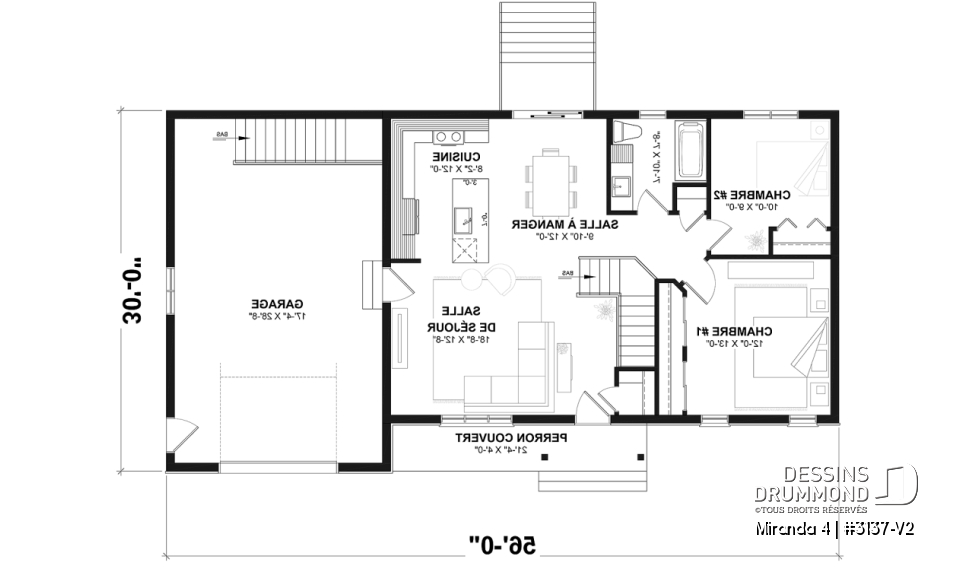 Rez-de-chaussée - Plan de maison plain-pied farmhouse compact avec garage, idéal pour premiers acheteurs et petits budgets - Miranda 4