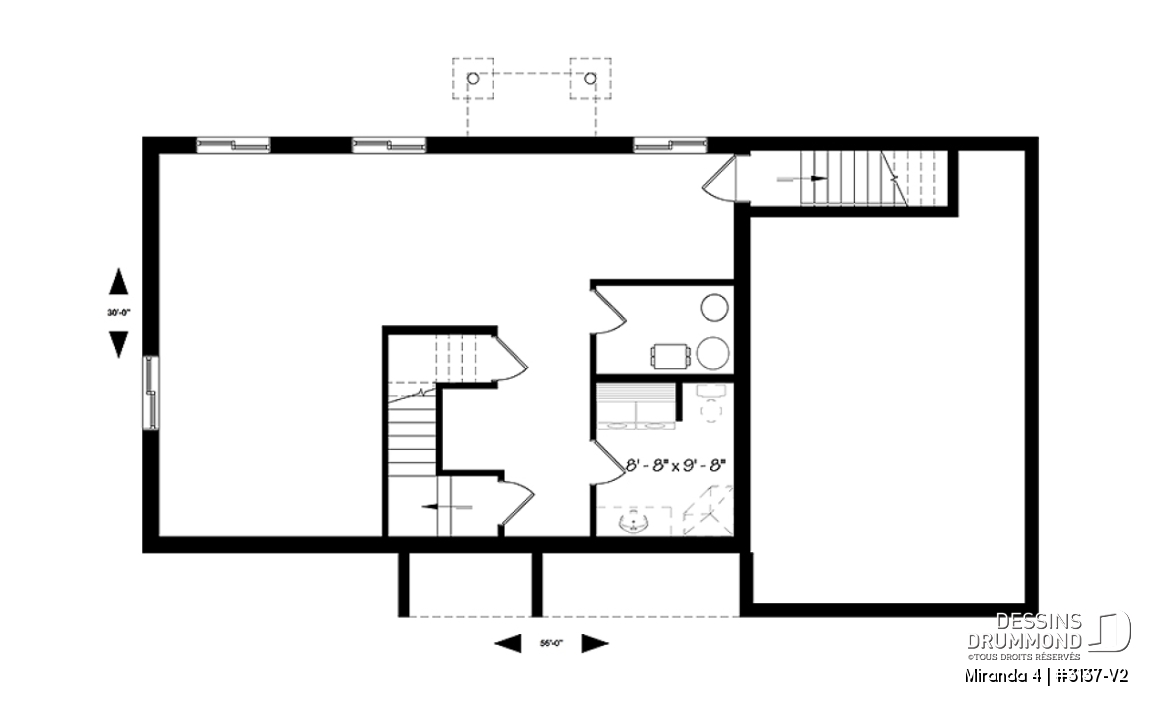 Sous-sol - Plan de maison plain-pied farmhouse compact avec garage, idéal pour premiers acheteurs et petits budgets - Miranda 4