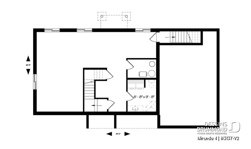 Sous-sol - Plain-pied champêtre avec garage, cuisine avec îlot central, 2 chambres, garage attaché avec accès au sous-sol - Miranda 4