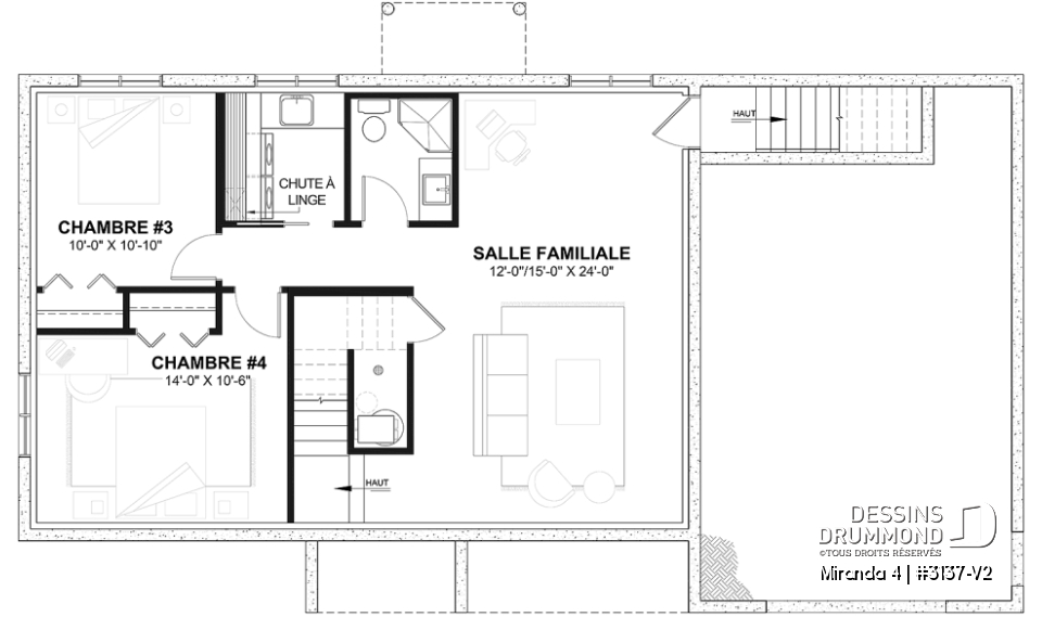 Sous-sol aménagé (Optionel $) - Plan de maison plain-pied farmhouse compact avec garage, idéal pour premiers acheteurs et petits budgets - Miranda 4